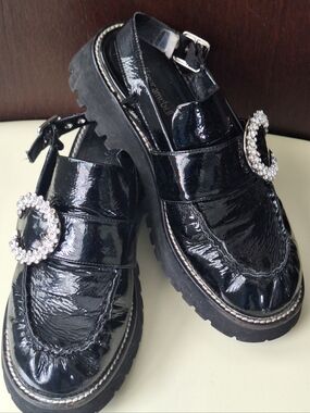 Jeffrey Campbell Viona Crystal Embellished Black Patent Leather Sz 9